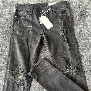 mnml Stacked Skinny Ripped Black Jeans w Snake Skin